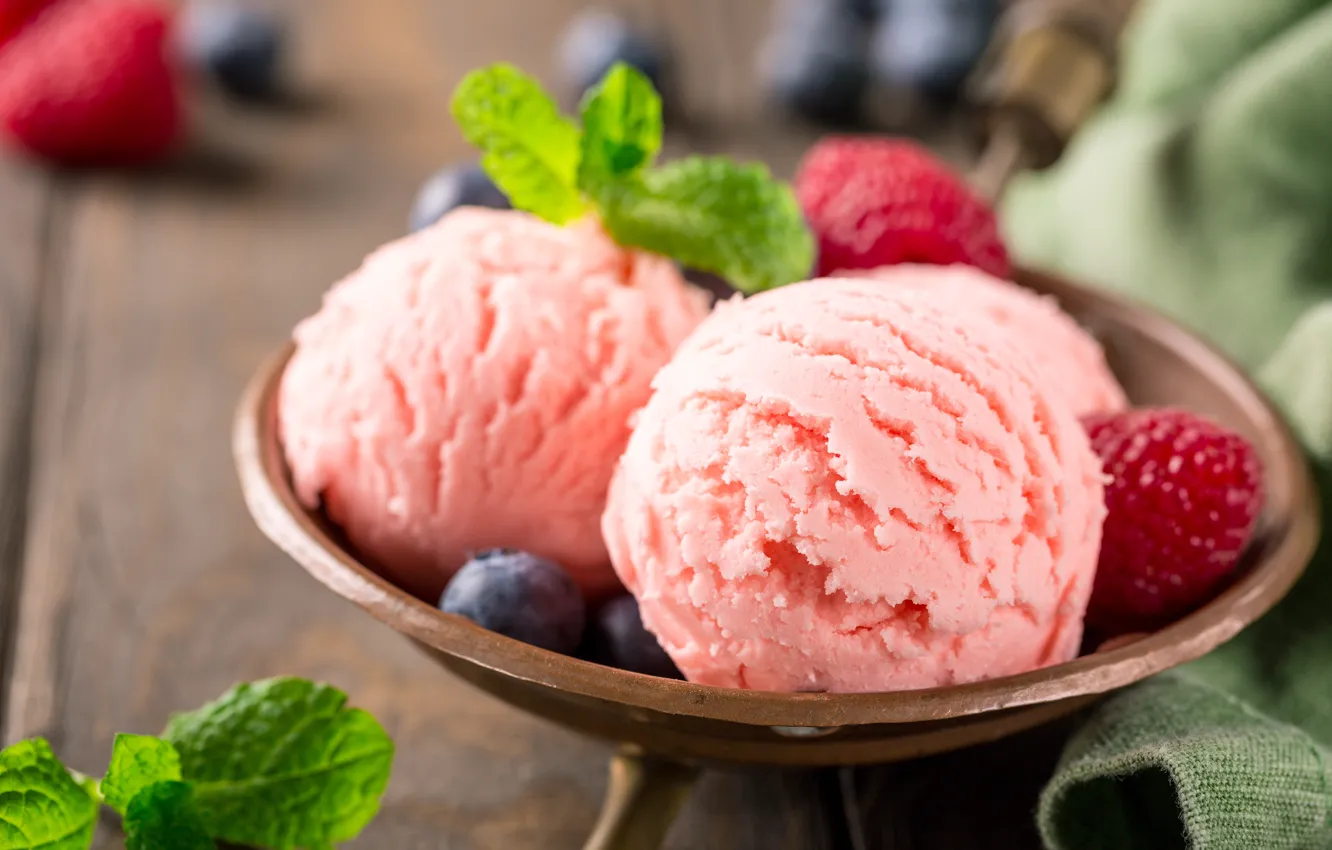 Фото обои ягоды, мороженое, мята, десерт, Iryna Melnyk