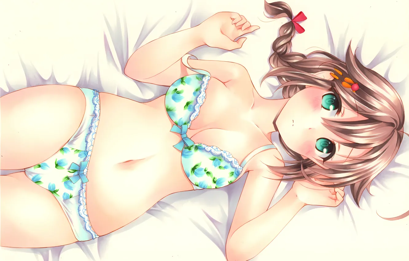 Фото обои girl, sexy, lingerie, pantsu, bra, cleavage, panties, green eyes