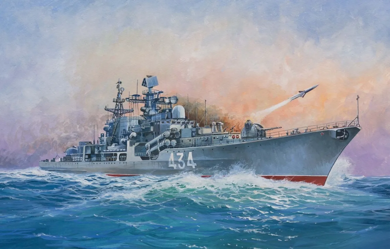 Фото обои корабль, арт, флот, военный, российский, эсминец, destroyer, Современный
