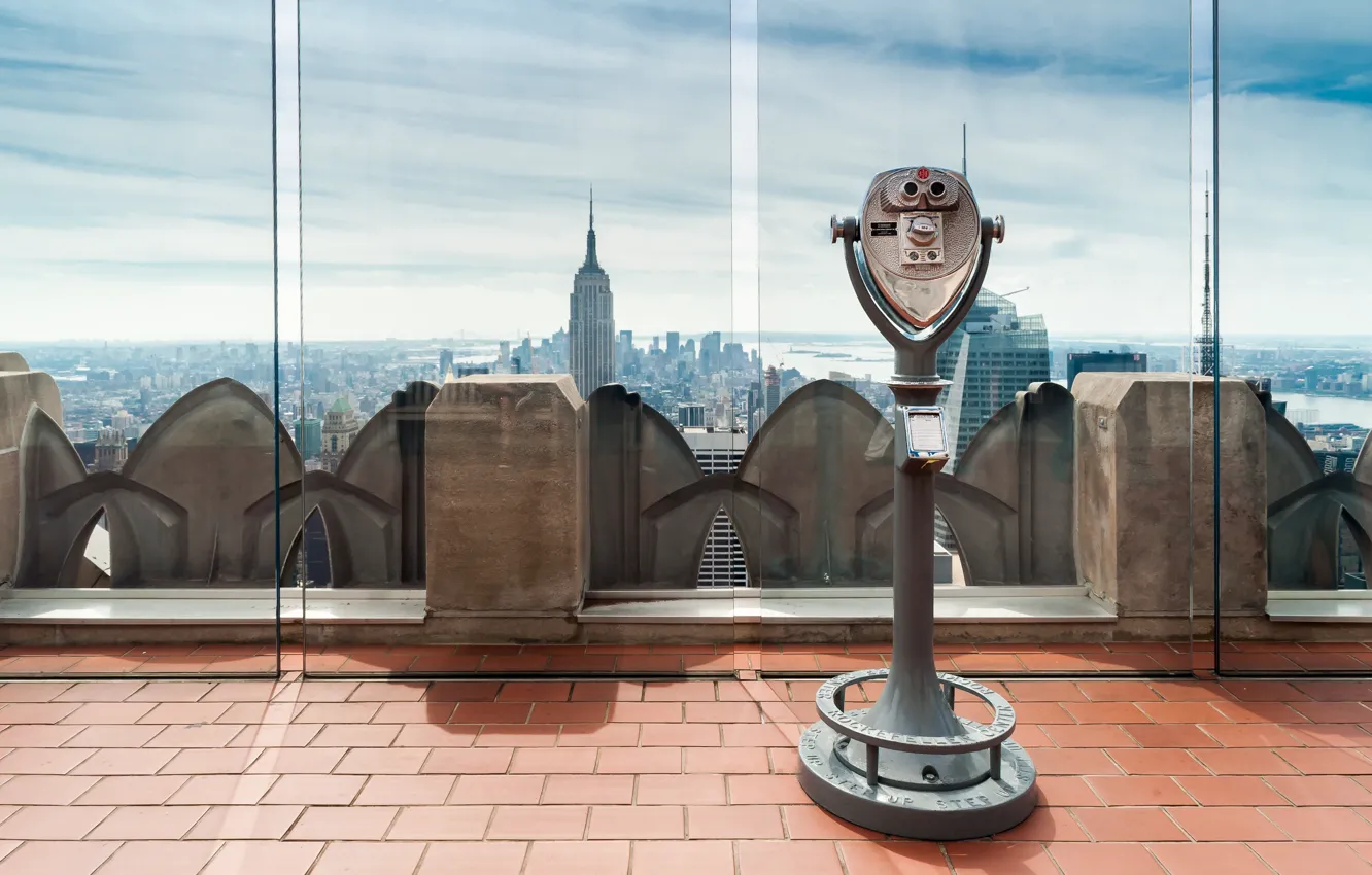 Фото обои Нью-Йорк, Манхэттен, Manhattan, смотровая площадка, Rockefeller Buidling