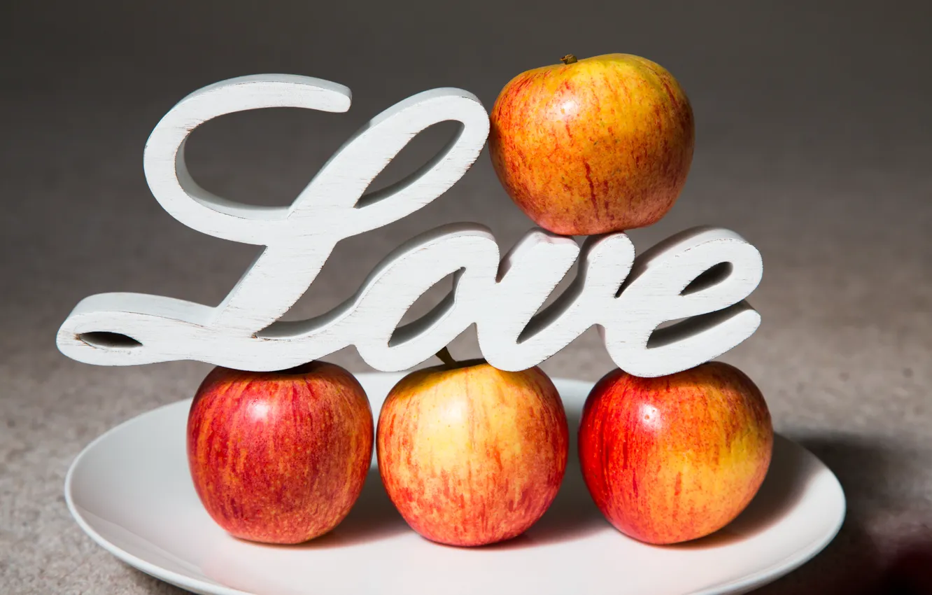 Фото обои яблоки, тарелка, love, фрукты