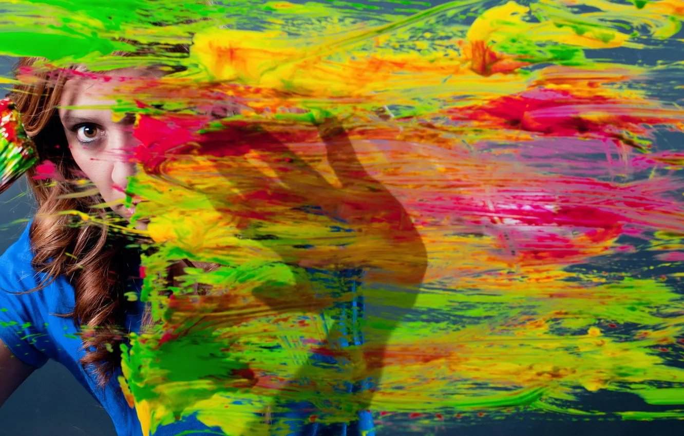 Фото обои стекло, девушка, краски