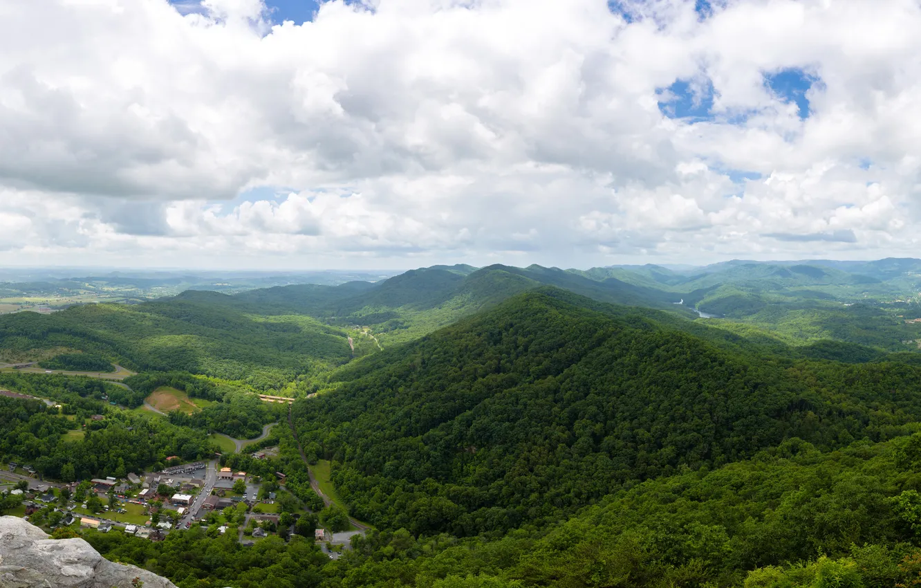 Фото обои зелень, лес, облака, горы, панорама, Вирджиния, США