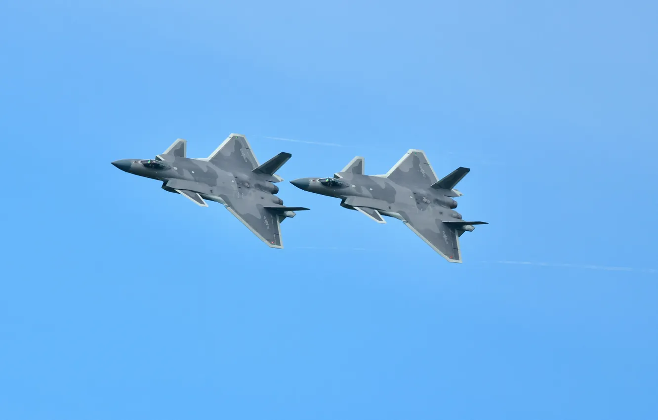 Фото обои sky, aircraft, flying, military, Chengdu J-20, simple background, military aircraft, PLAAF