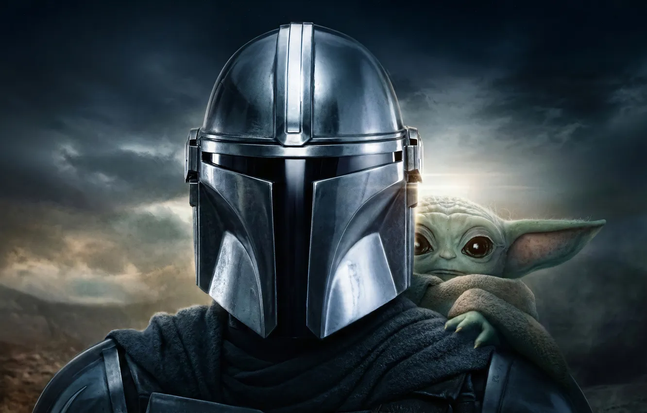 Фото обои фантастика, шлем, постер, Pedro Pascal, Педро Паскаль, The Mandalorian, Мандалорец и Грогу, The Mandalorian & …