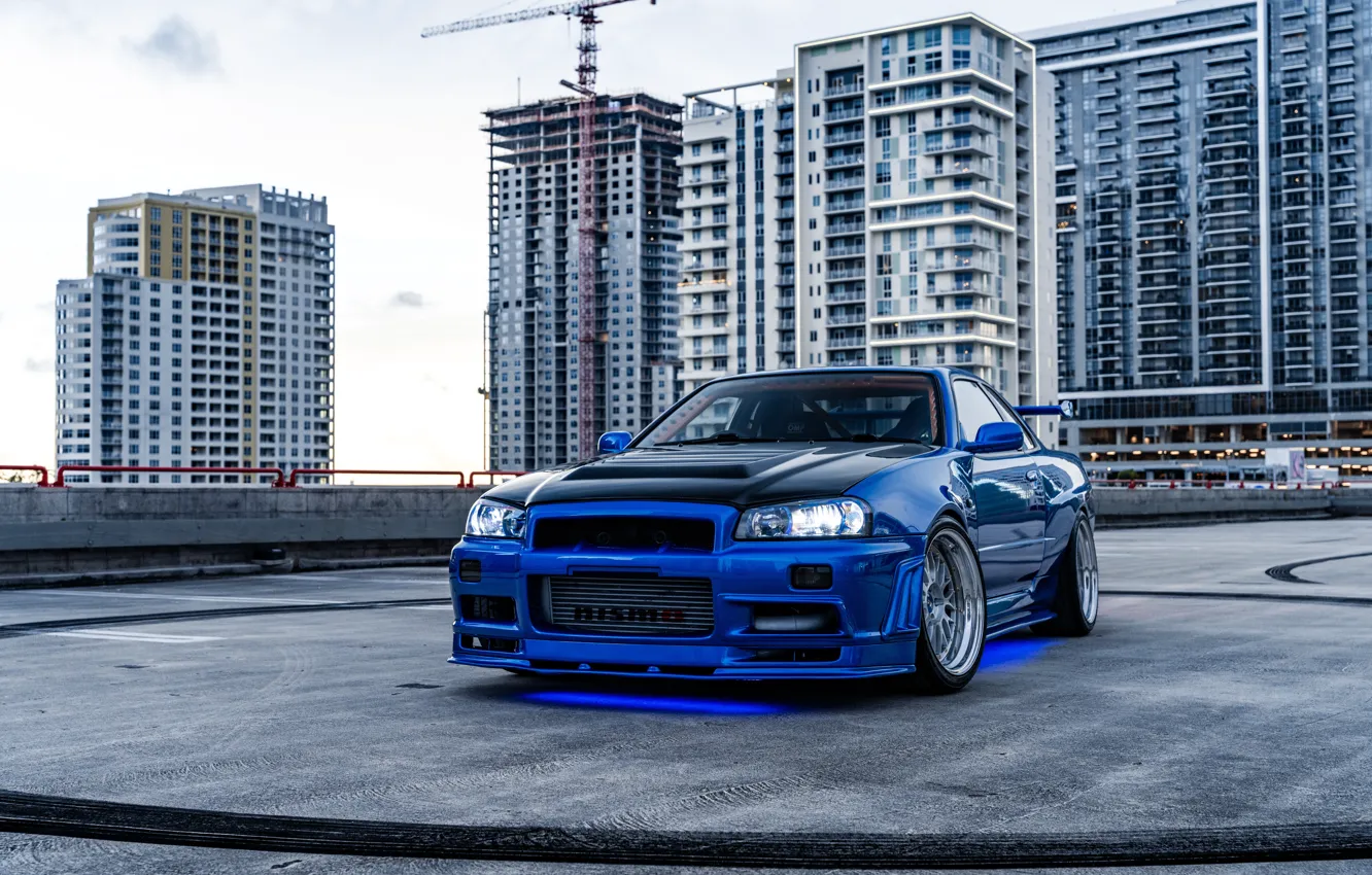 Фото обои GT-R, Blue, R34, NISMO, Front view