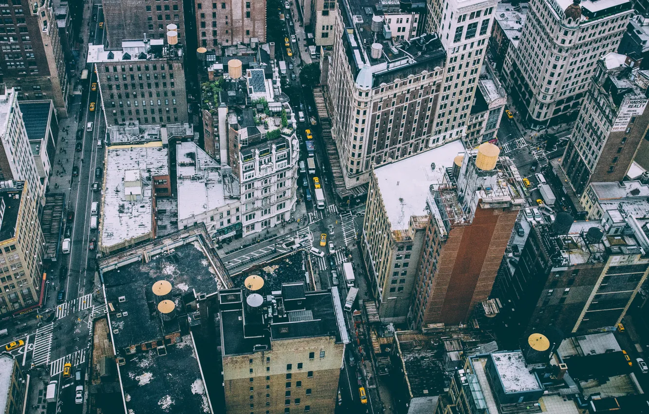 Фото обои люди, Нью-Йорк, крыши, Манхэттен, автомобили, улицы, быт, городских