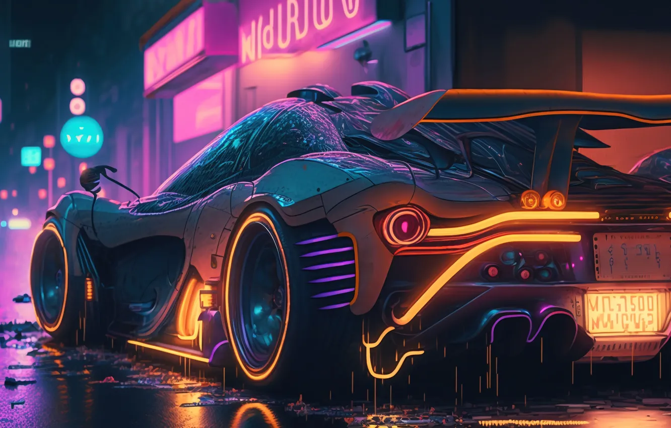Фото обои lights, digital art, sports car