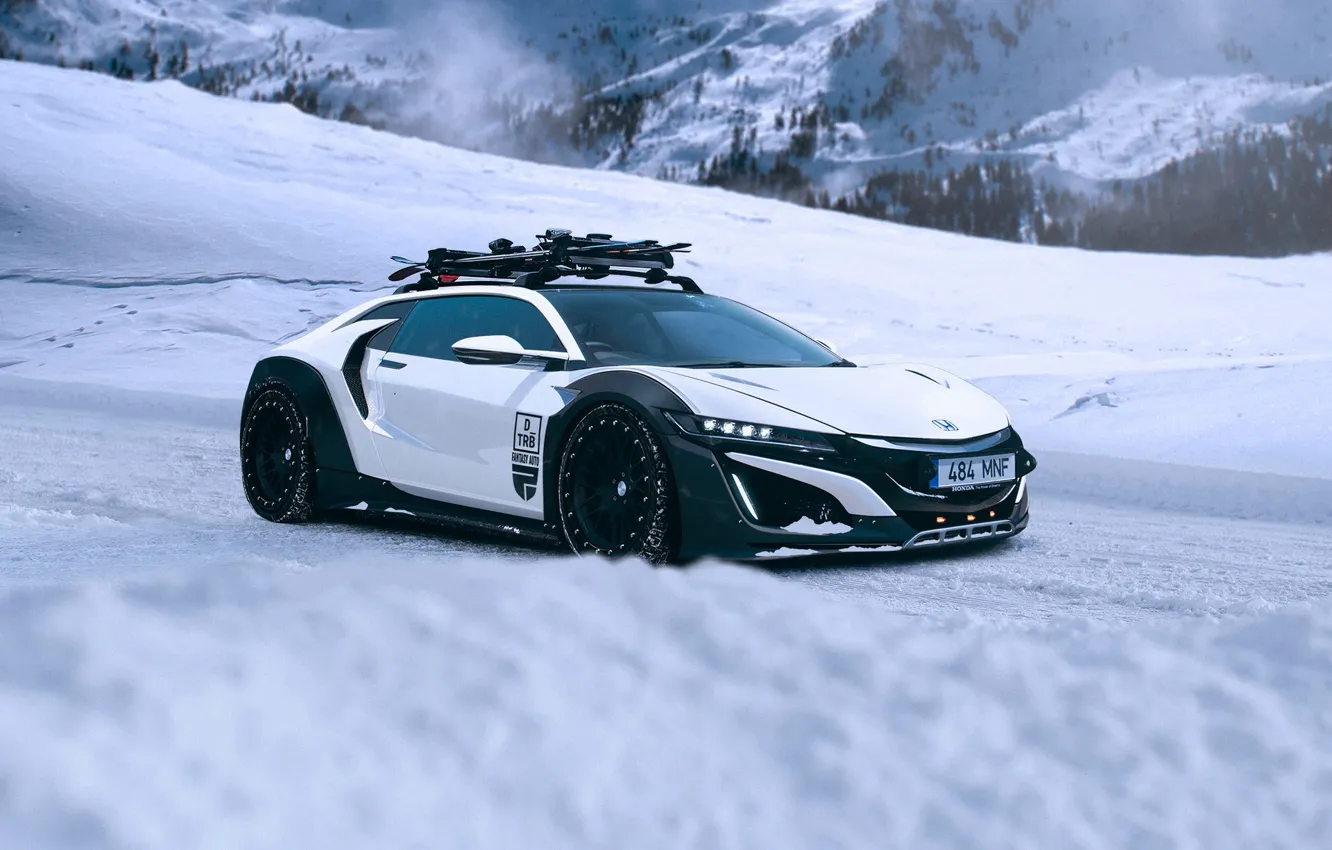 Фото обои Honda, Car, Mountain, Snow, White, NSX