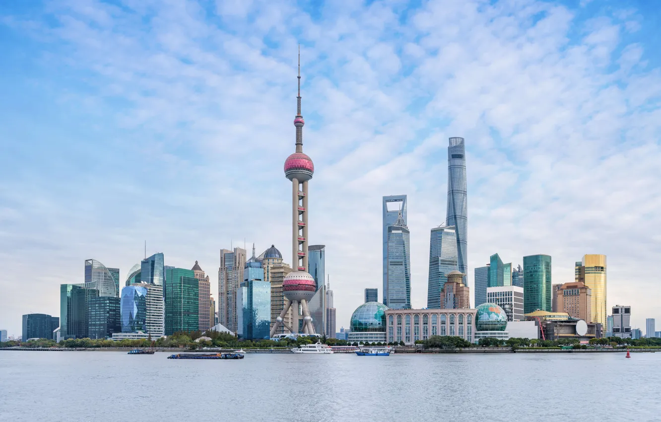 Фото обои tower, skyline, sky, skyscraper, shanghai, urban, travel, sunny