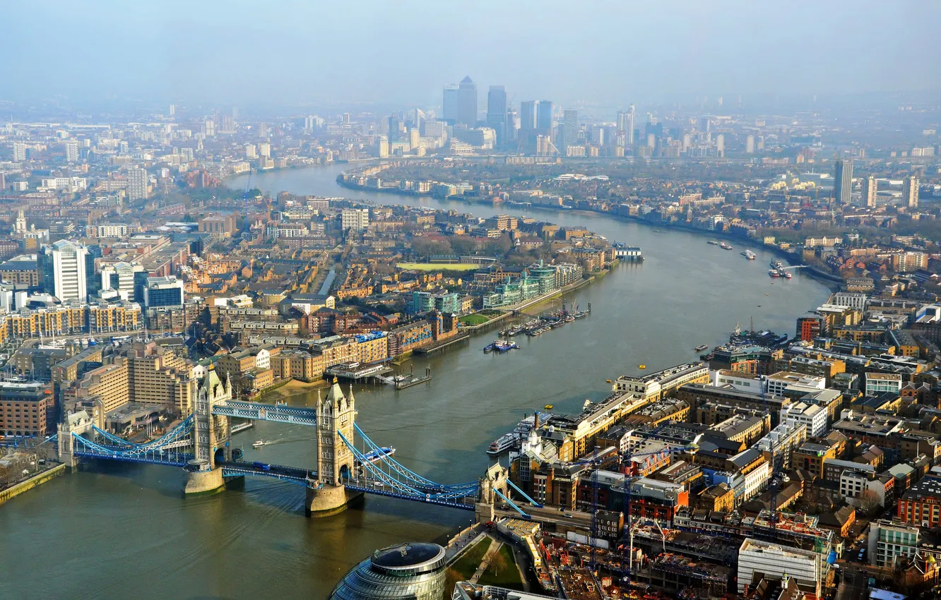 Фото обои мост, река, Англия, Лондон, панорама, Темза, Тауэрский мост, Tower Bridge