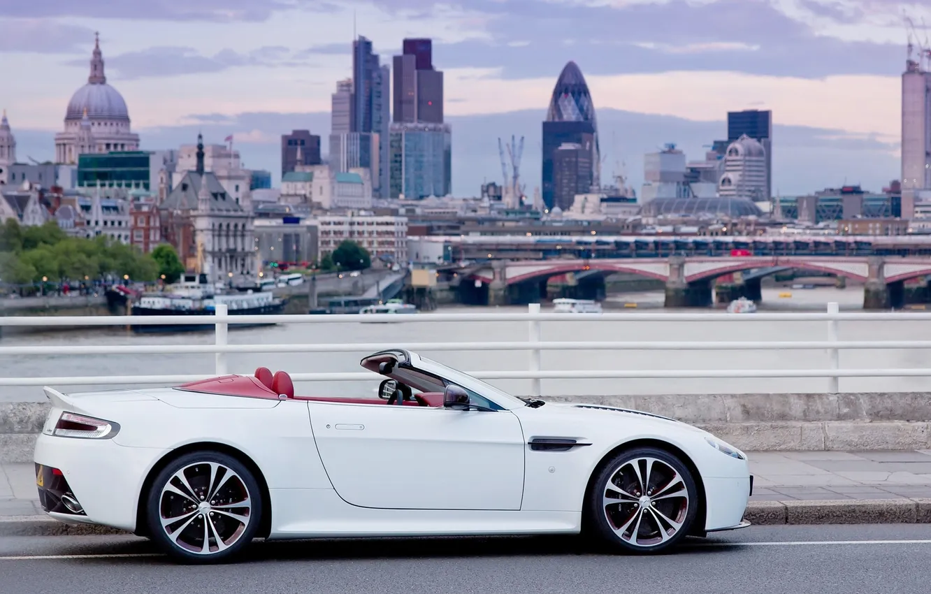Фото обои Aston Martin, Авто, Город, Белый, Кабриолет, V12, Спорткар, Antage