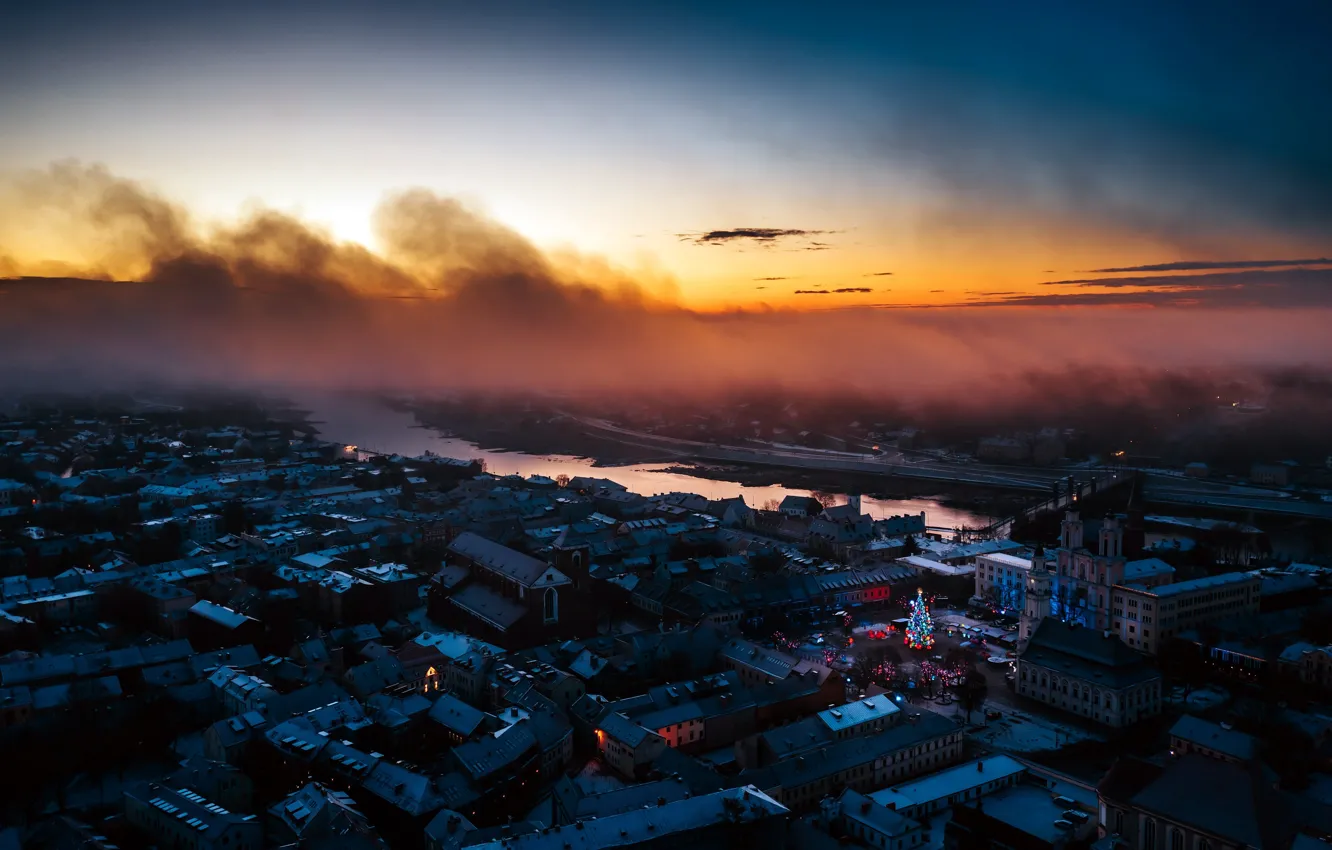 Фото обои ночь, елка, Lietuva, Kaunas