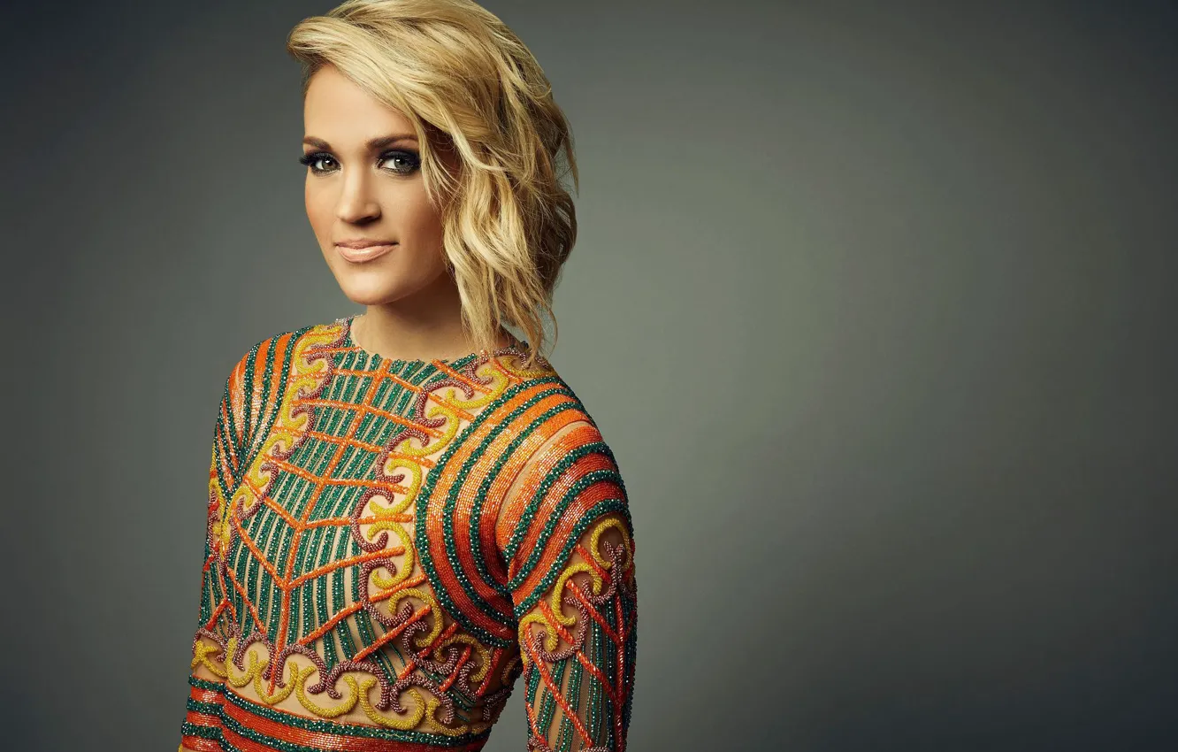 Фото обои музыка, фон, макияж, прическа, блондинка, наряд, певица, Carrie Underwood