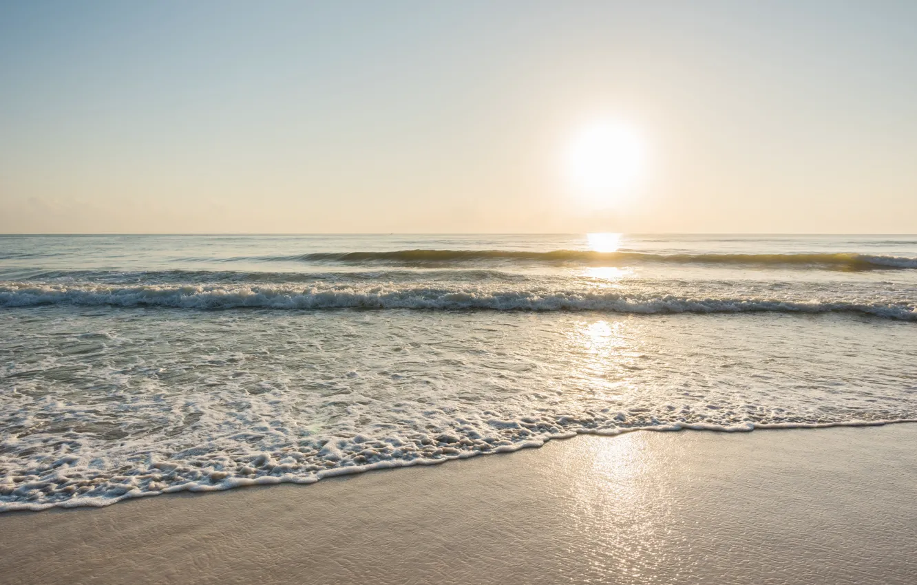 Фото обои Закат, Солнце, Природа, Море, Пляж