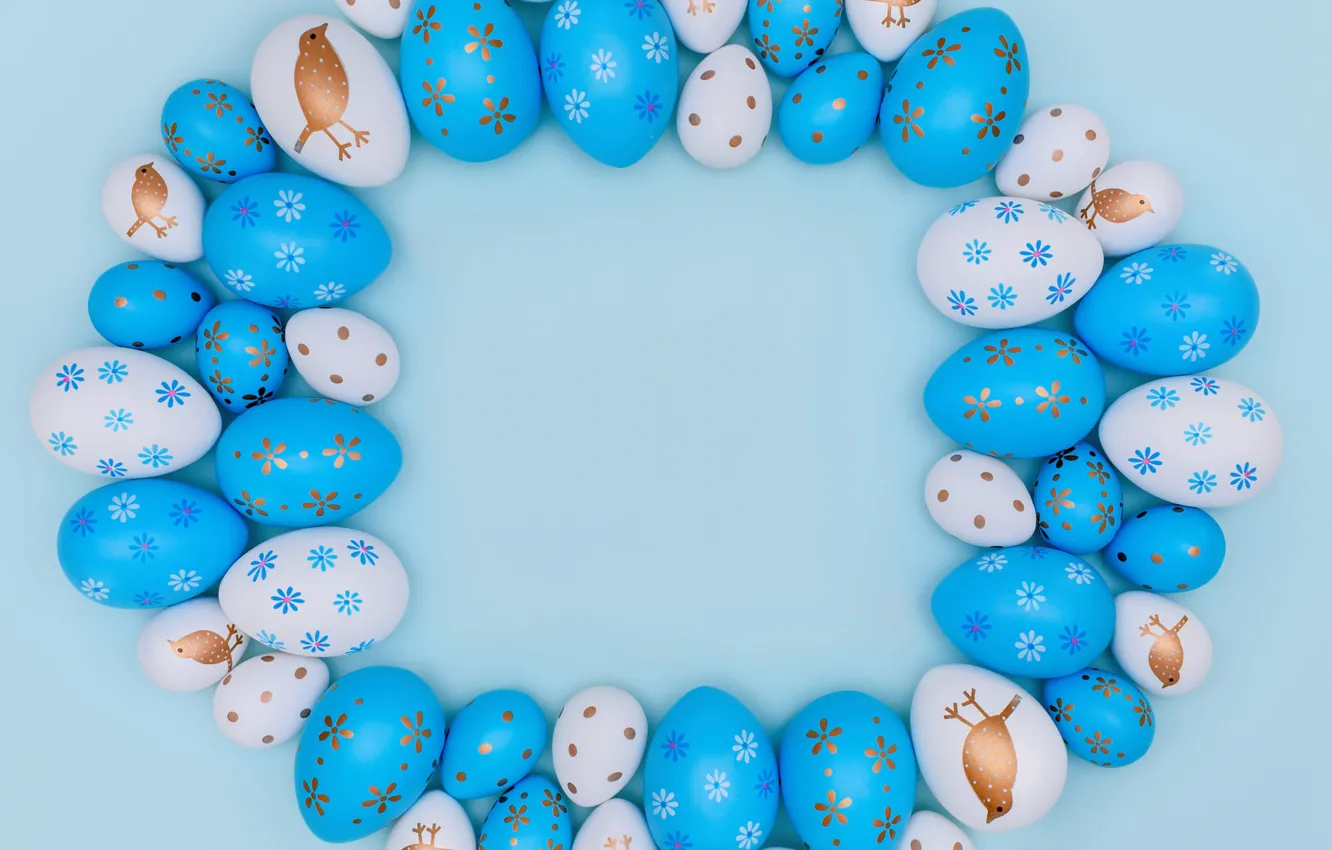 Фото обои праздник, узор, яйца, весна, голубые, Пасха, белые, орнамент
