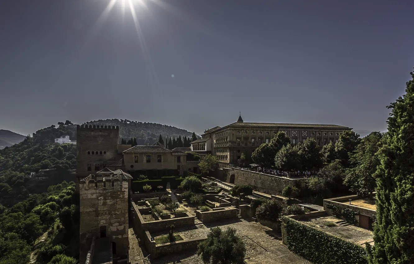 Фото обои горы, парк, архитектура, Испания, дворец, ислам, Гранада, Альгамбра