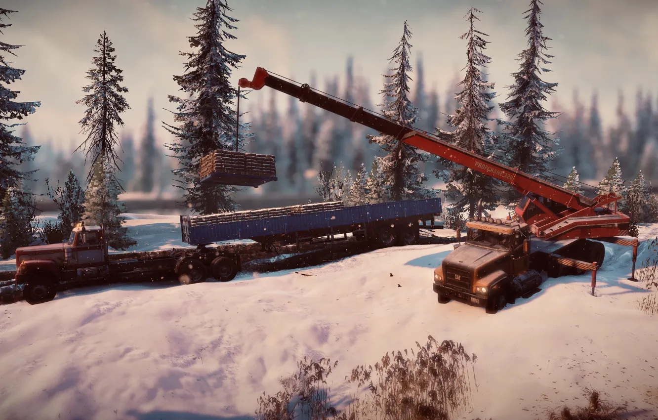 Фото обои HDR, Alaska, Wood, Winter, Snow, Truck, Game, Trailer