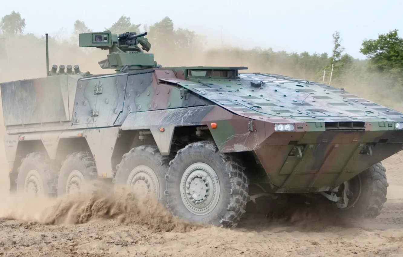 Фото обои GTK Boxer, германо-нидерландский многоцелевой бронетранспортёр, Gepanzerte Transport Kraftfahrzeug Boxer, Боевая колёсная плавающая бронемашина