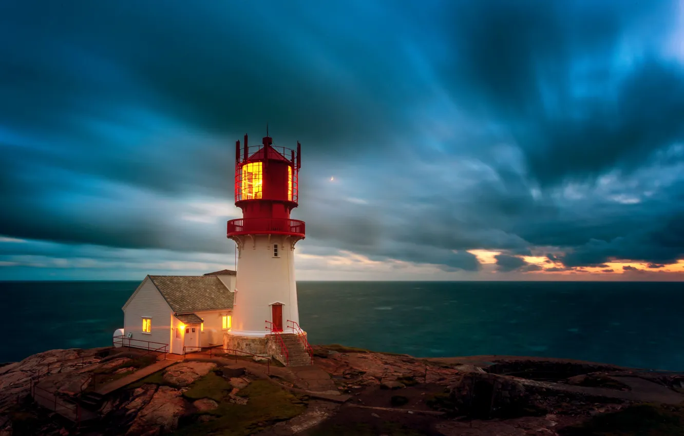 Фото обои море, небо, маяк, Норвегия, Norway, Маяк Линдеснес, Lindesnes Lighthouse, Пролив Скагеррак