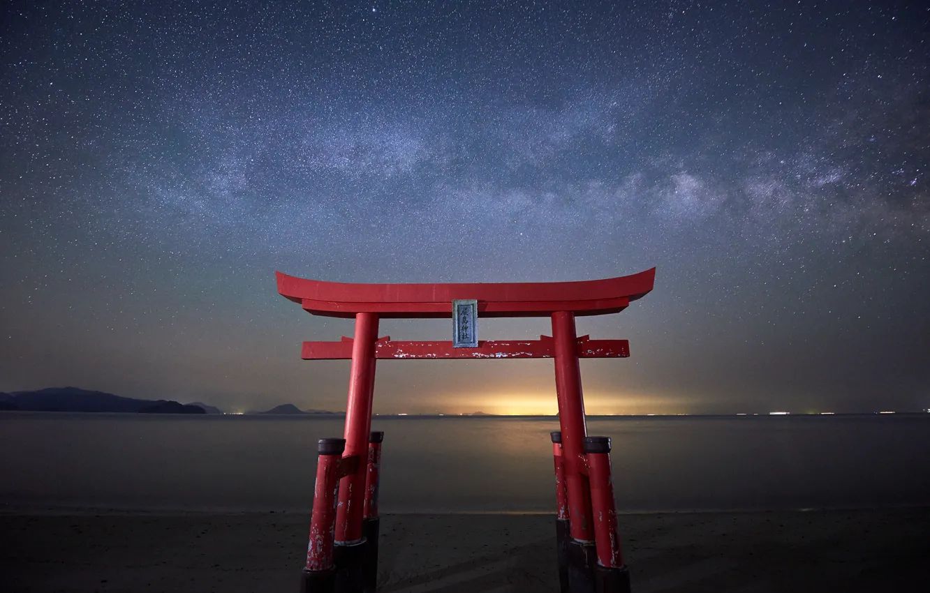 Фото обои звезды, ворота, Япония, Млечный путь, Japan, тории