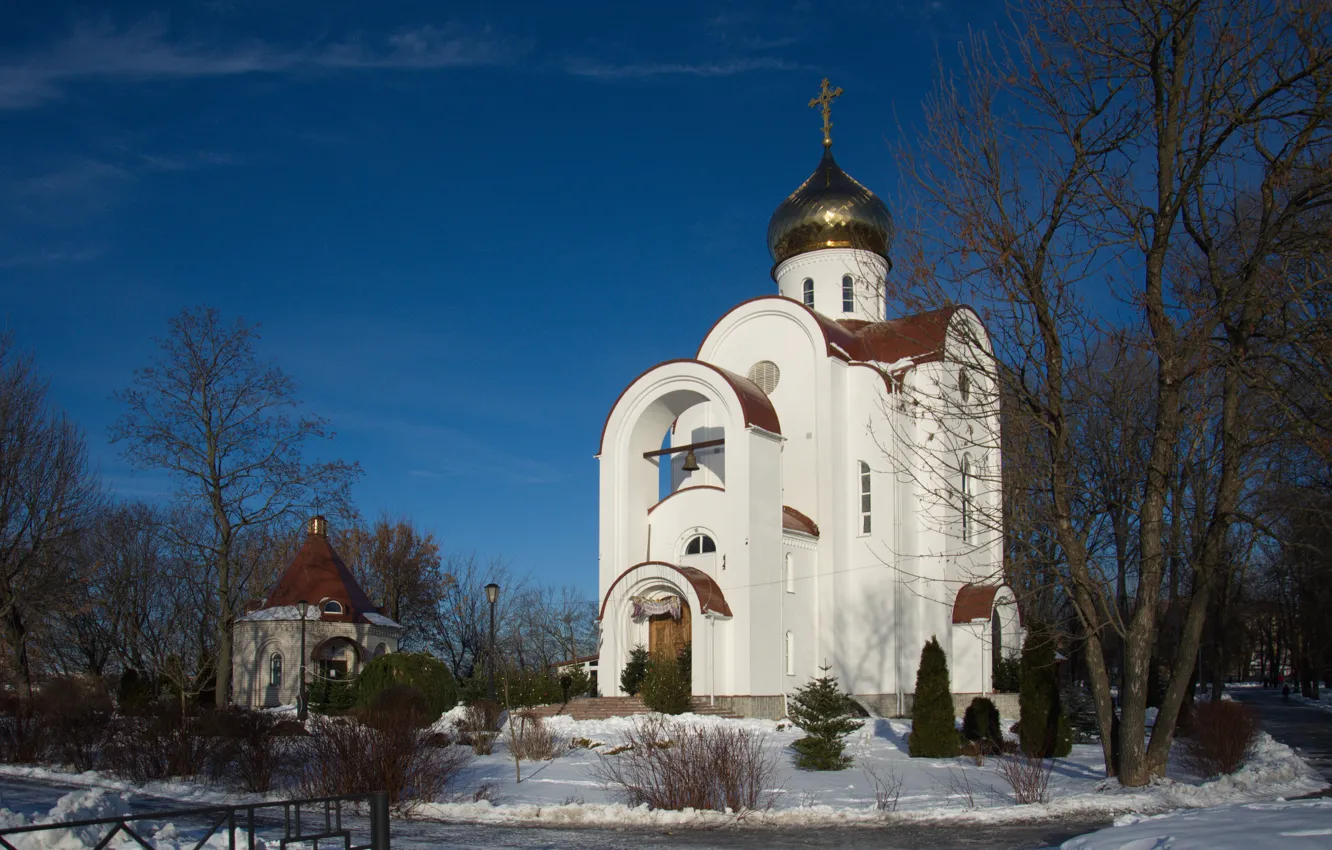 Фото обои небо, церковь, архитектура, зимний день