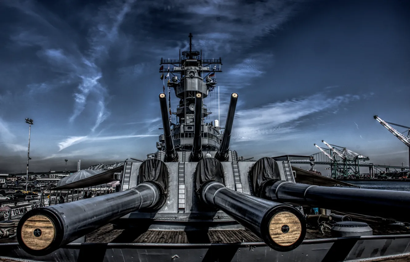 Фото обои линкор, орудия, USS Iowa, BB-61