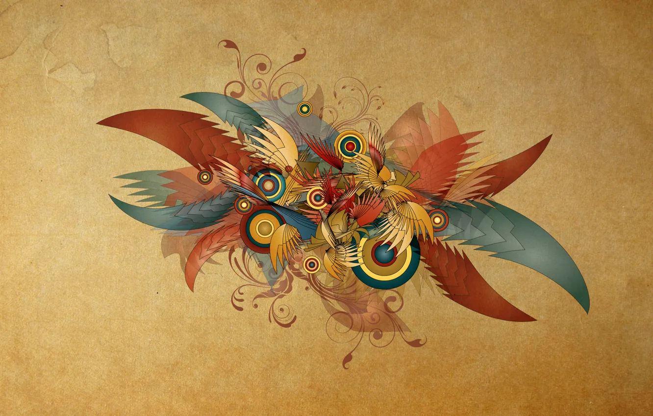 Фото обои круги, абстракция, бумага, узор, крылья