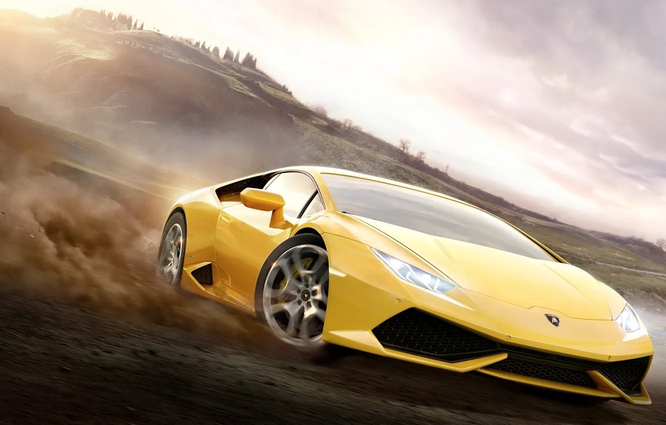 Фото обои Lamborghini, One, 360, Yellow, Xbox, Game, Desert, Forza