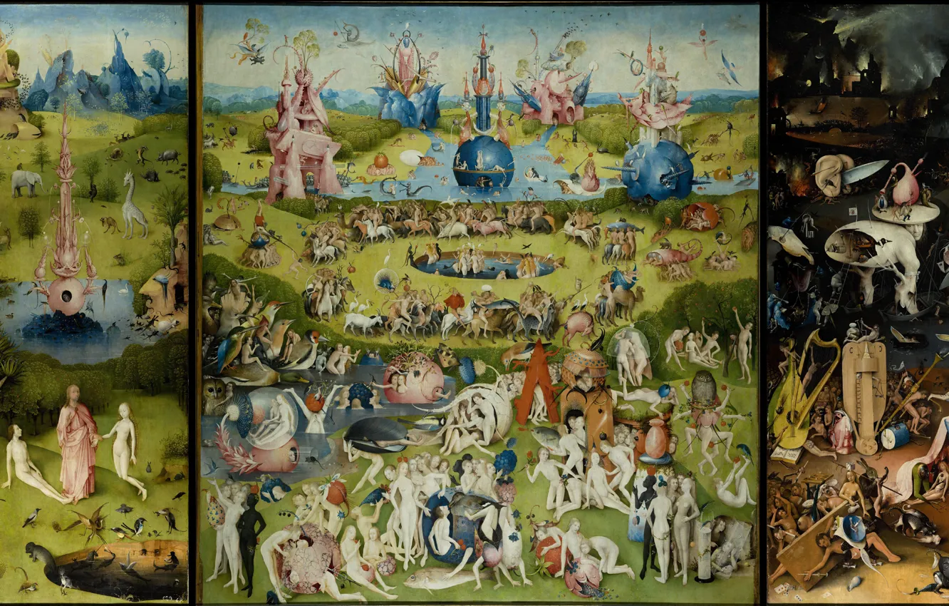 Фото обои картина, триптих, Иероним Босх, Сад Земных Наслаждений, Hieronymus Bosch