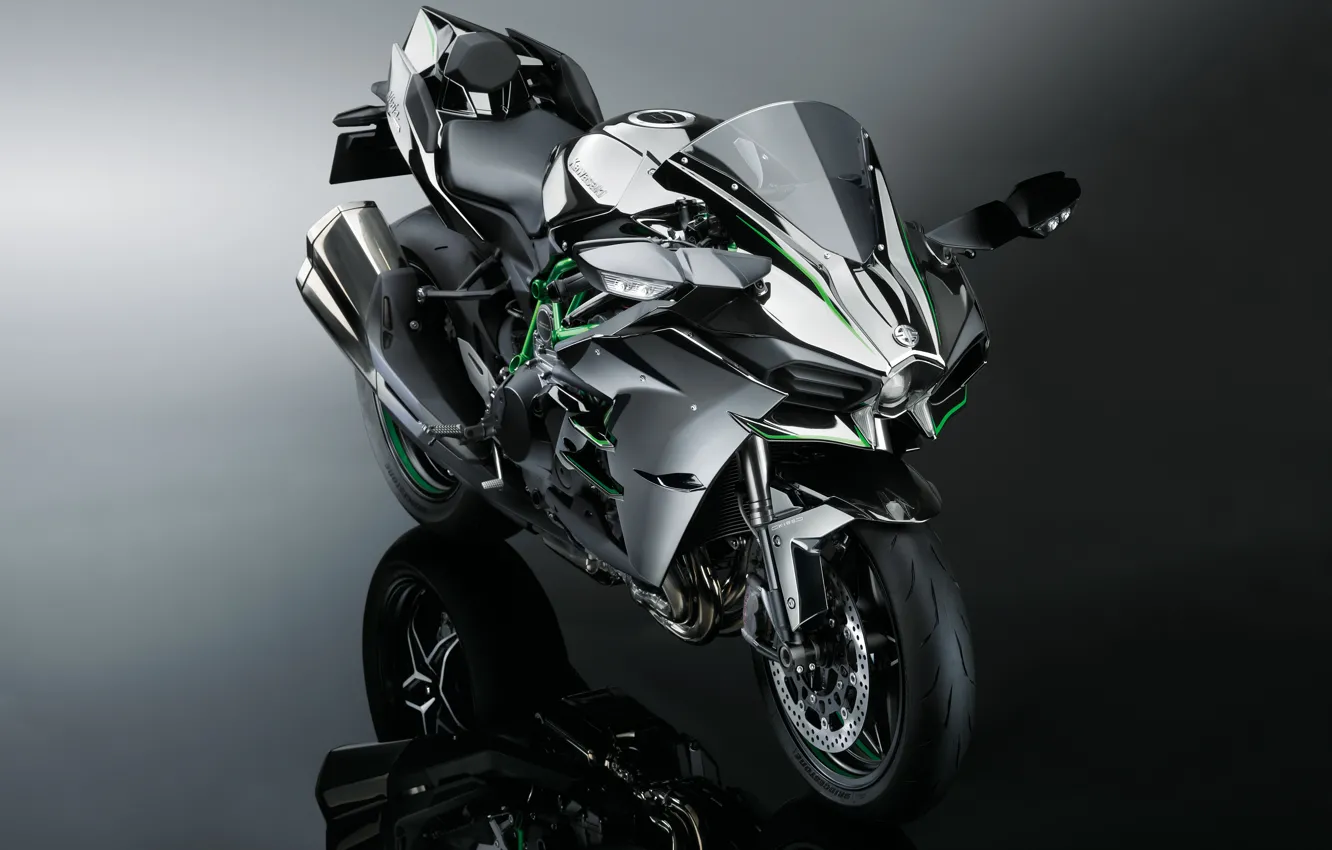 Фото обои Ninja, front view, Kawasaki Ninja H2, Kawasaki