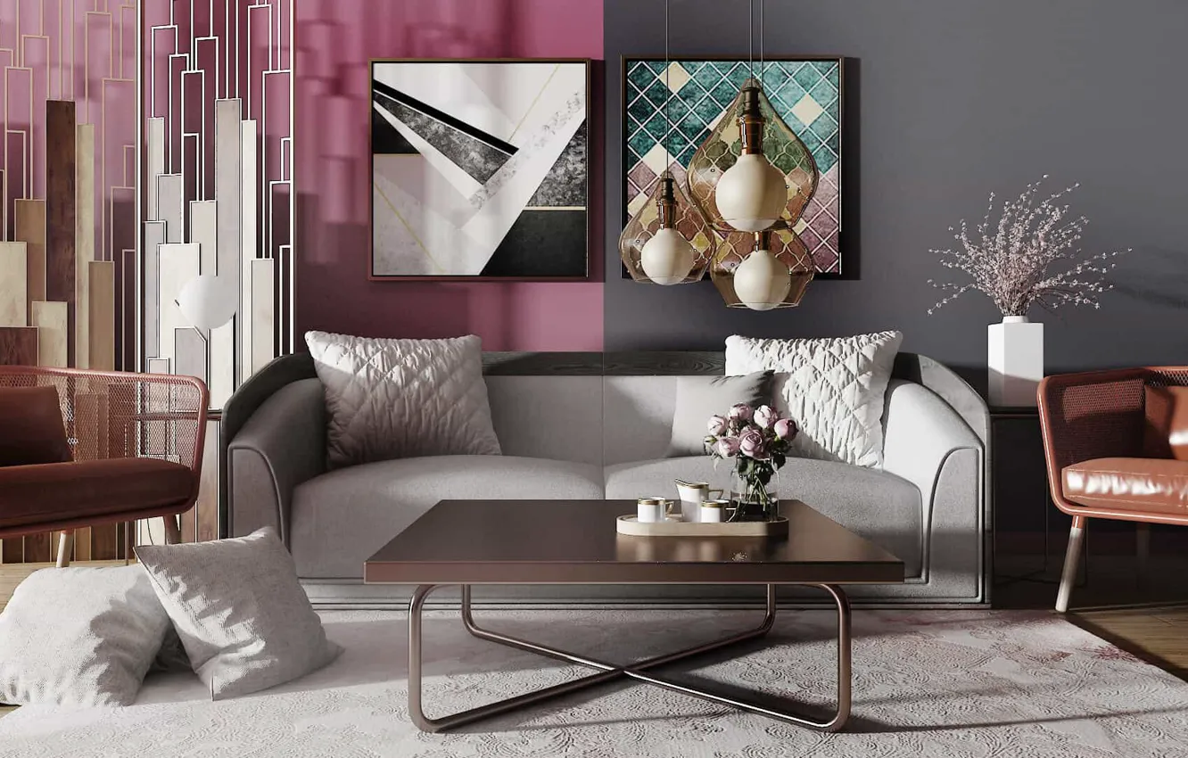 Фото обои дизайн, интерьер, софа, living room trends 2023, гостиная в стиле ар-деко, дизайнерские кресла