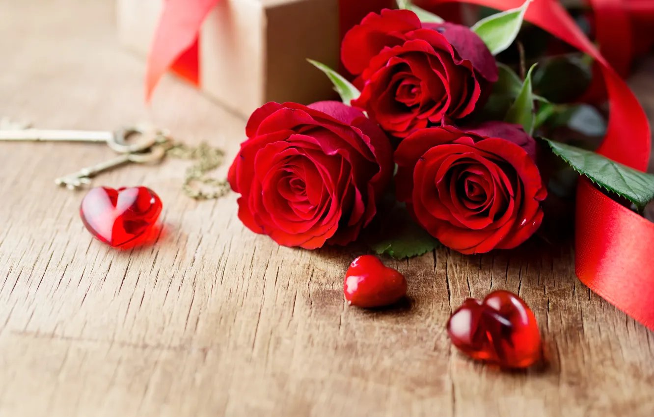 Фото обои любовь, цветы, розы, букет, сердечки, красные, red, love
