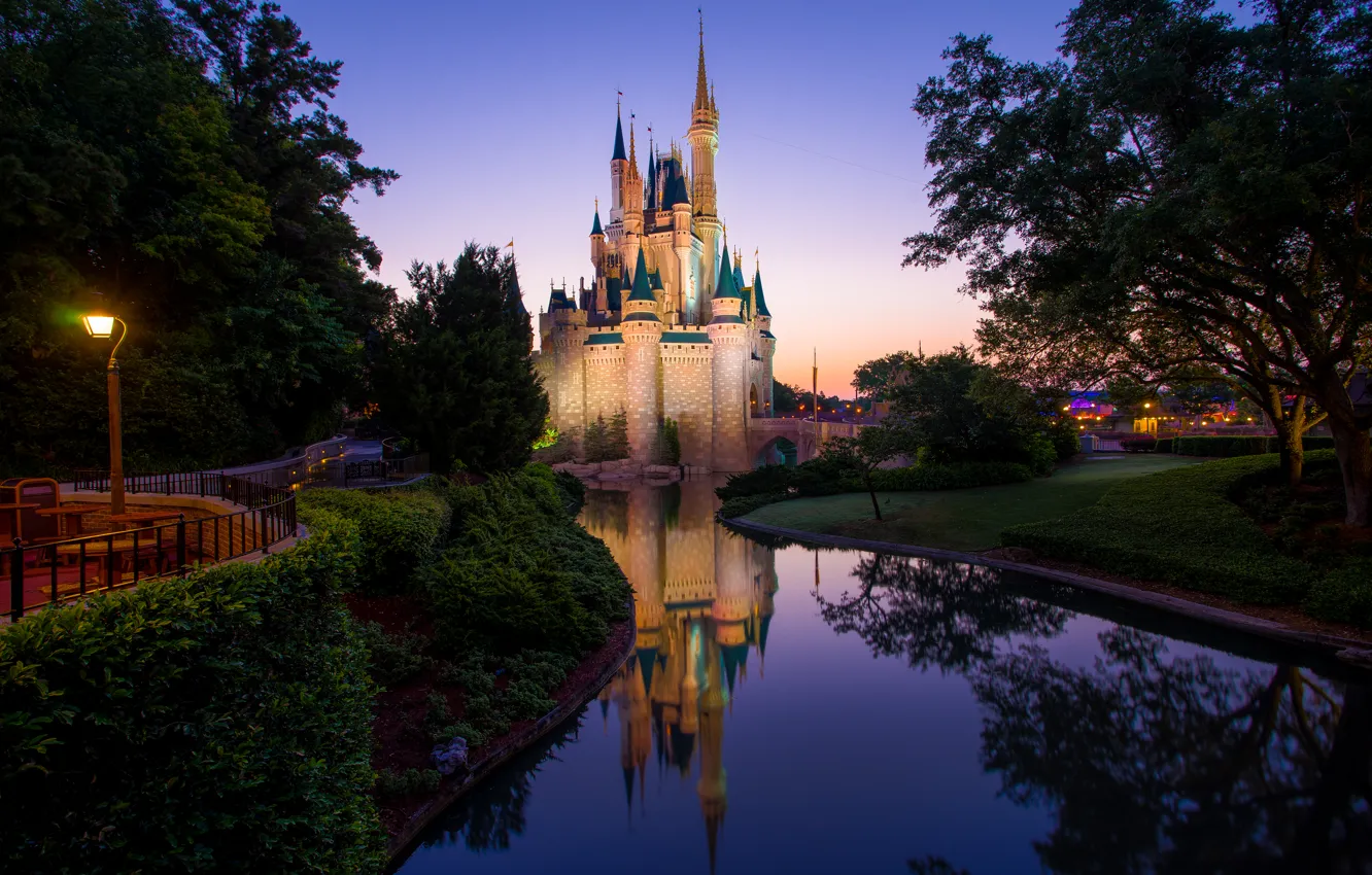 Фото обои замок, Утро, Morning, Magic Kingdom, Волшебное Королевство