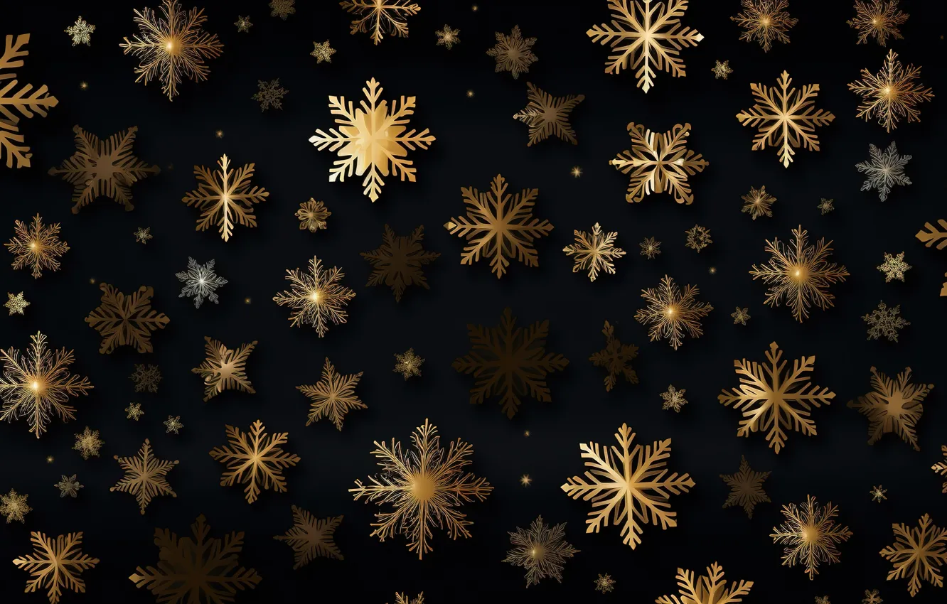 Фото обои снежинки, фон, золото, черный, Новый Год, Рождество, golden, Christmas