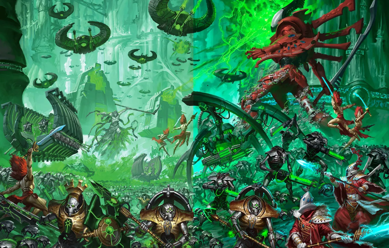 Фото обои army, eldar, battle, necrons, Warhammer 40 000, banshees, monolith, C’tan