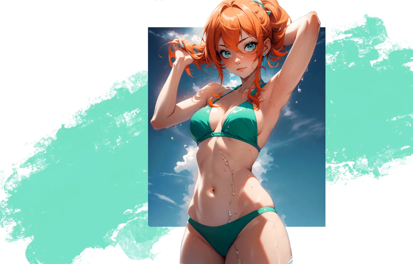 Фото обои kawaii, girl, hot, sexy, nami, red hair, boobs, anime