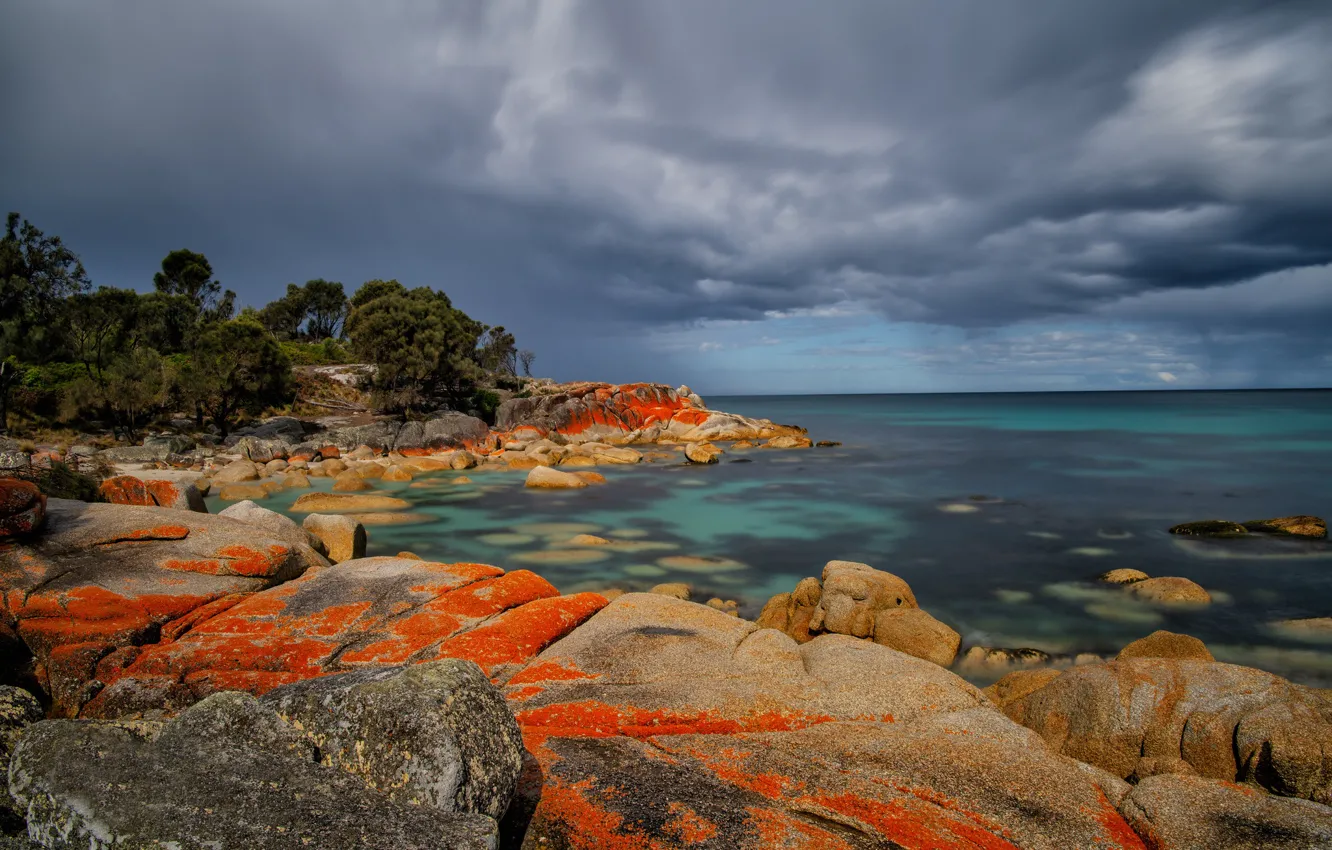 Фото обои море, облака, камни, скалы, побережье, Австралия, Australia, Tasmania