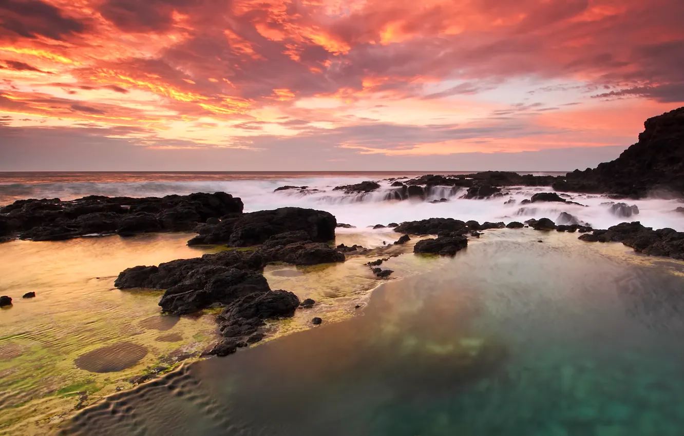 Фото обои море, небо, облака, закат, скала, камни, океан, австралия