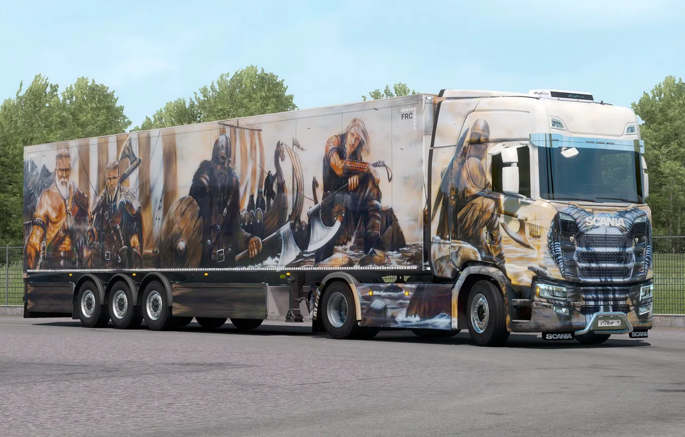 Фото обои дизайн, игра, грузовик, аэрография, викинги, Scania, Simulator 2, Euro Truck
