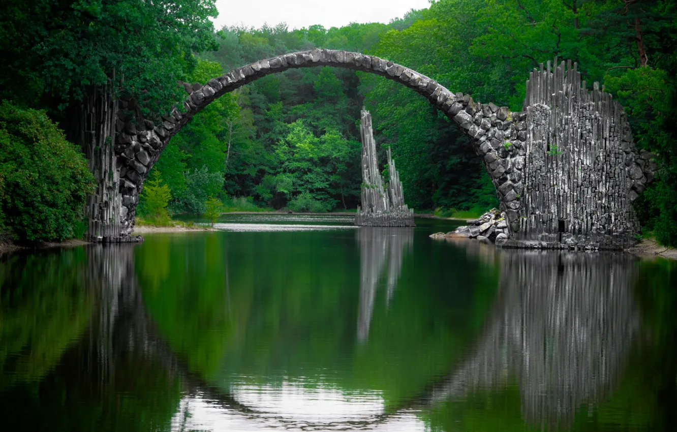 Фото обои мост, парк, Германия, Саксония, мост Ракотцбрюке, Кромлау