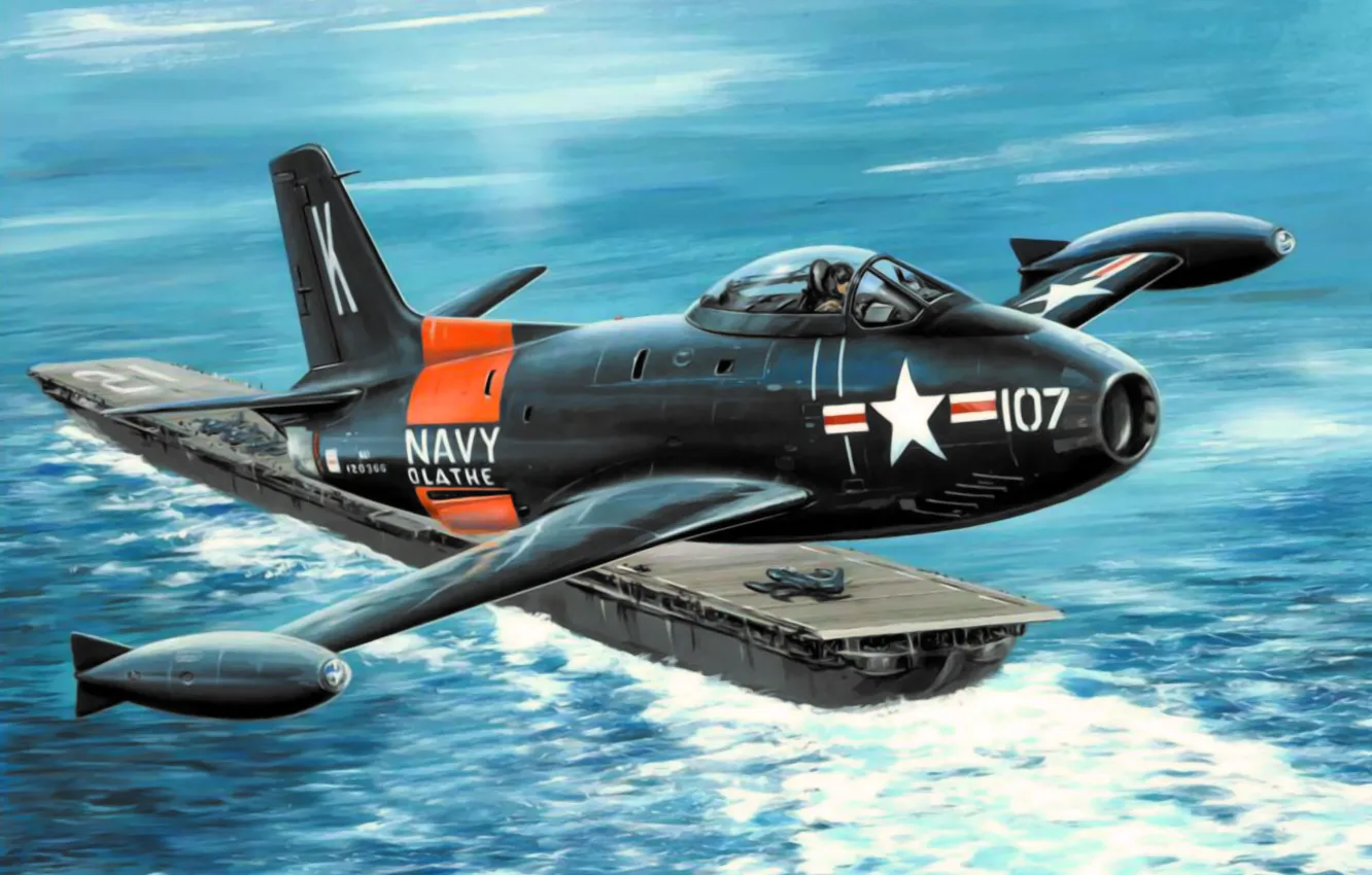 Фото обои art, painting, aviation, North American FJ-1 Fury