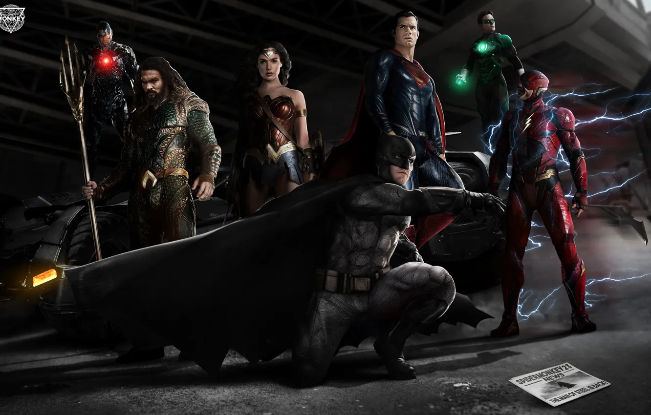 Фото обои Wonder Woman, Batman, Green Lantern, Superman, Fanart, Cyborg, Aquaman, DC comics