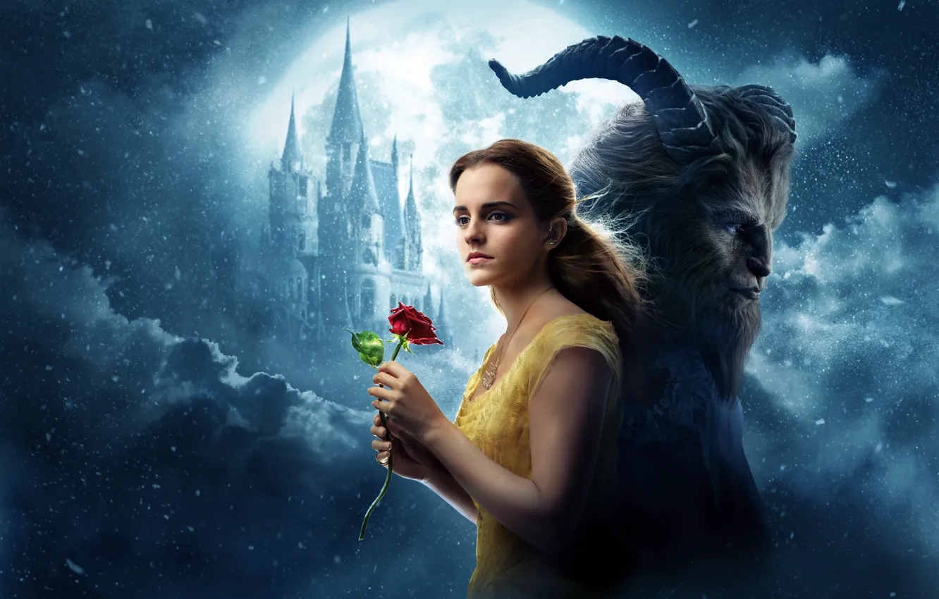 Фото обои cinema, girl, love, rose, Disney, Emma Watson, flower, monster