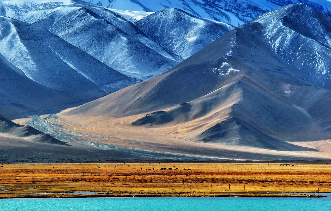 Фото обои снег, горы, озеро, Памир