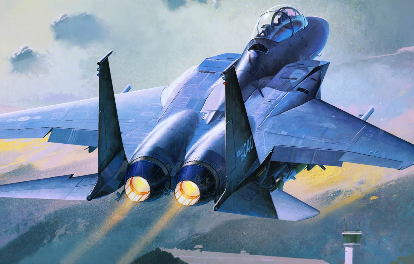 Фото обои рисунок, взлёт, истребитель-бомбардировщик, Republic of Korea Air Force, slam eagle, F-15K