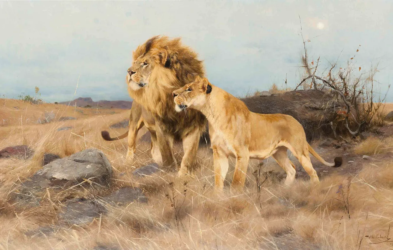 Фото обои 1913, German painter, Фридрих Вильгельм Кунерт, немецкий живописец, Friedrich Wilhelm Kuhnert, On the warpath, На …
