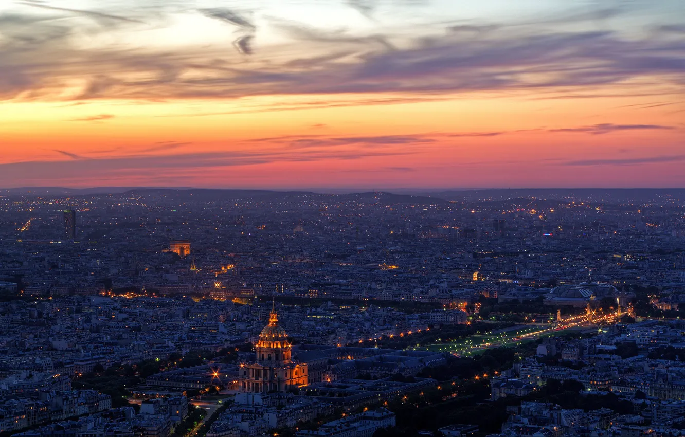 Фото обои облака, огни, Париж, вечер
