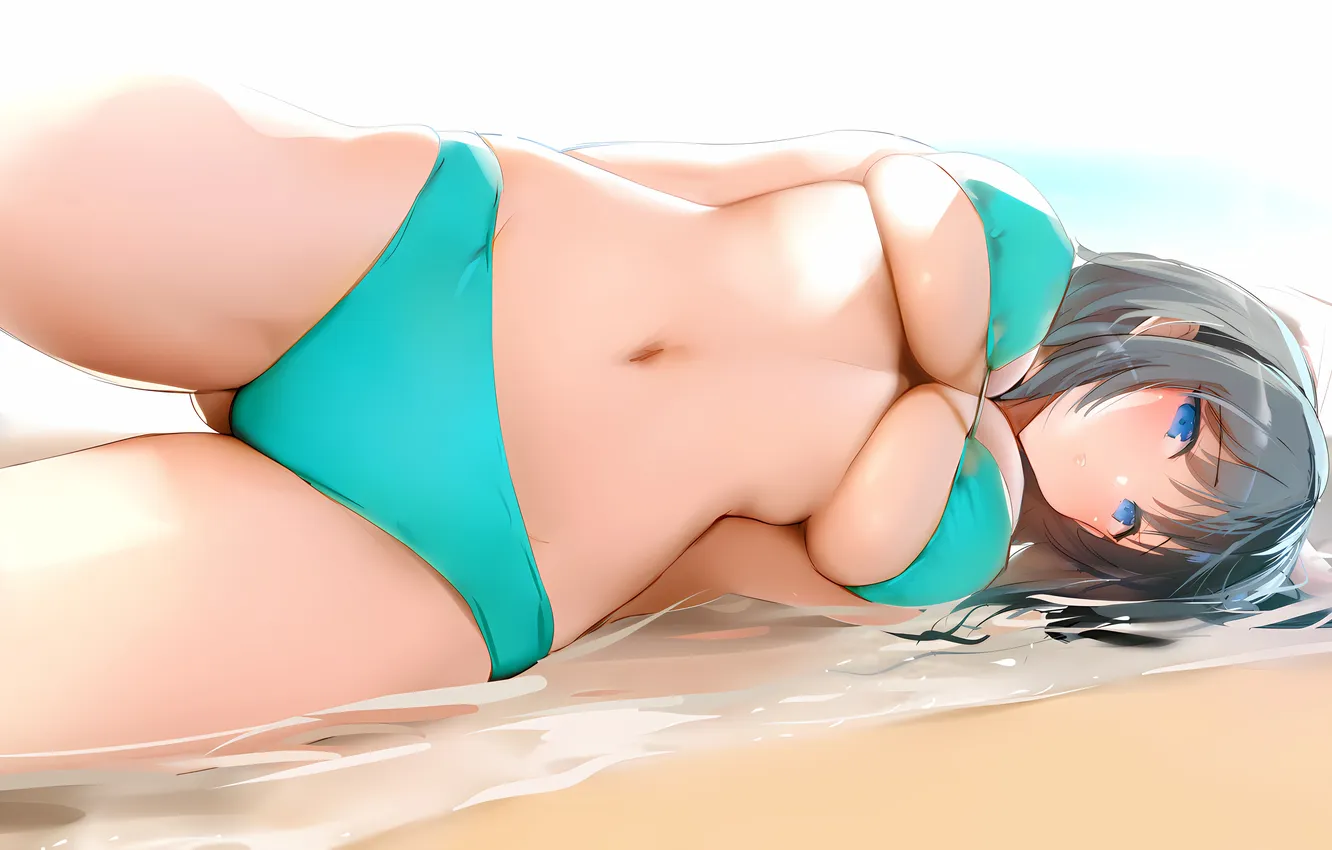 Фото обои girl, sexy, cleavage, beach, erect nipples, boobs, sexy girl, anime