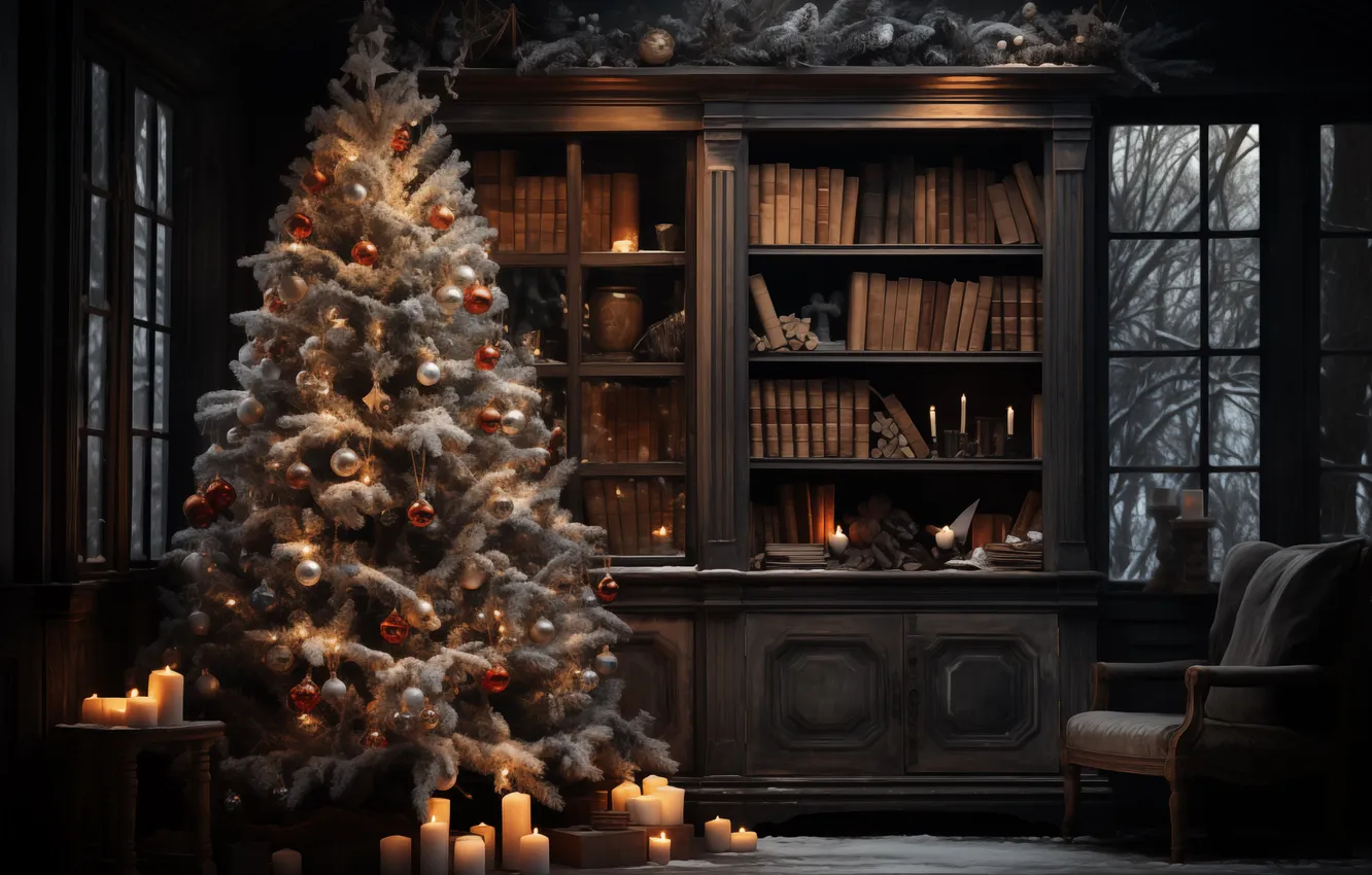 Фото обои украшения, комната, елка, интерьер, Рождество, Новый год, Christmas, tree